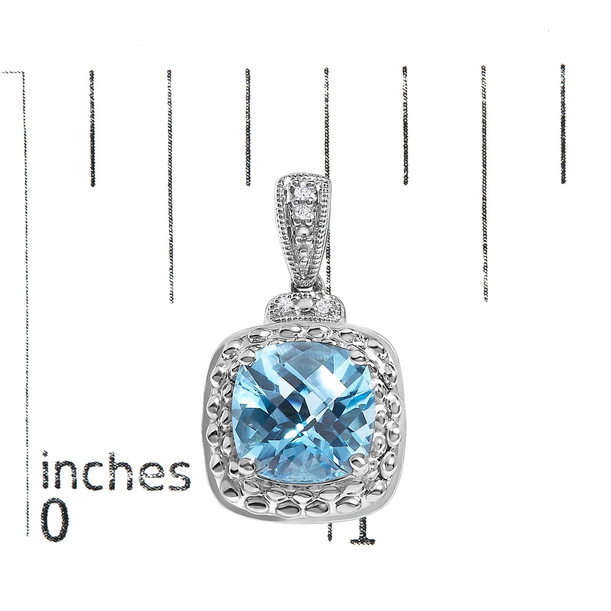Sterling Silver 8x8mm Cushion Cut Blue Topaz and Diamond Accent Drop Earrings-4