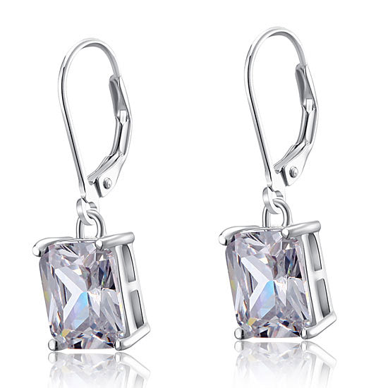4 Carat Emerald Cut Simulated Diamond 925 Sterling Silver Dangle Earrings XFE8013-3