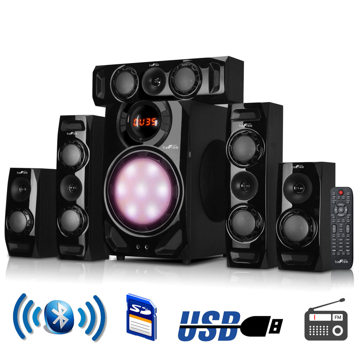 beFree Sound 5.1 Channel Surround Sound Bluetooth Speaker System in Black-0