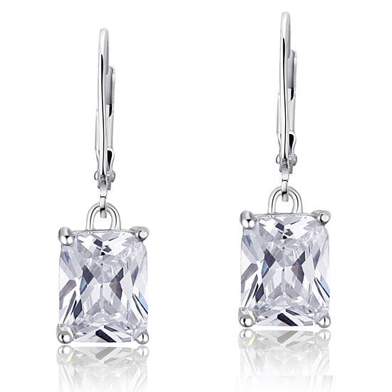 4 Carat Emerald Cut Simulated Diamond 925 Sterling Silver Dangle Earrings XFE8013-2