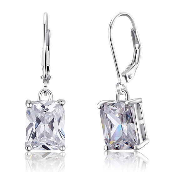 4 Carat Emerald Cut Simulated Diamond 925 Sterling Silver Dangle Earrings XFE8013-0
